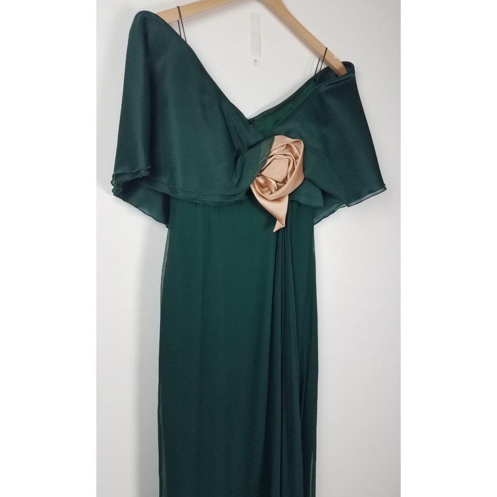 Vintage 80's Becky Bisoulis Sz. 4 Green Off The Shoulder Rose Long Formal Dress - Picture 2 of 11
